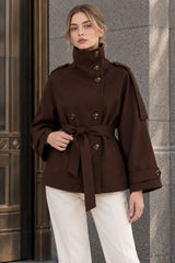 Turtleneck Double Breasted Waist Tie Coat