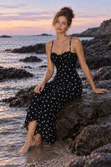 Polka Dot Backless Cami Bodycon Maxi Dress