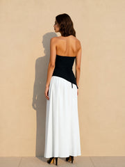 Color Block Flowy Tie Bustier Formal Dress