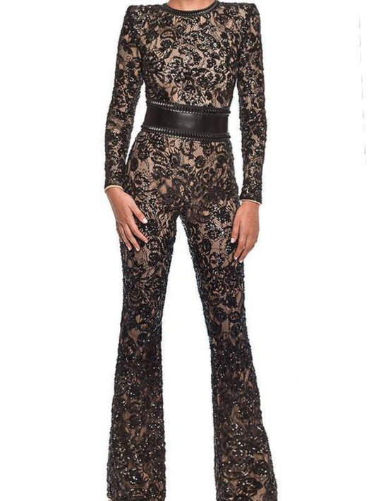 Elegant Lace Slim-Fit Jumpsuit
