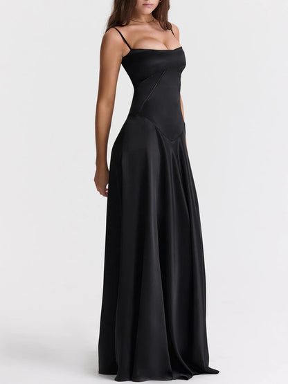 French Tie Slim Backless Evening Gown Maxi Dress