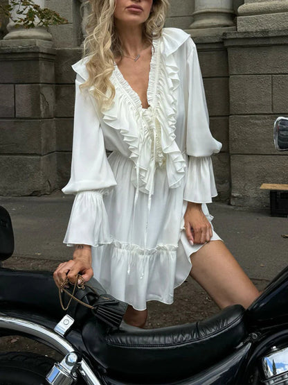 Ruffled Flare Sleeve Slim Mini Dress