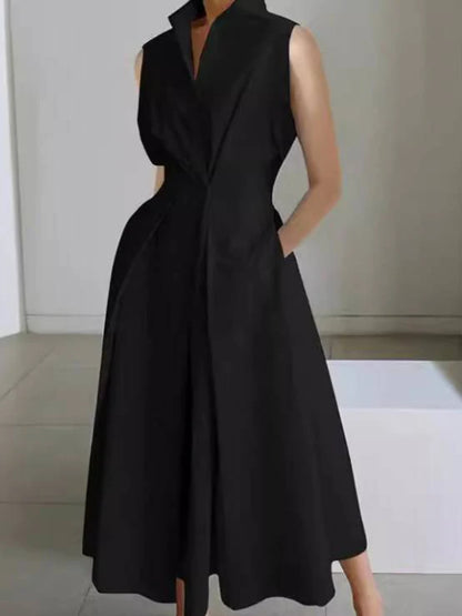 Vertical Collar V-neck A-Line Dress