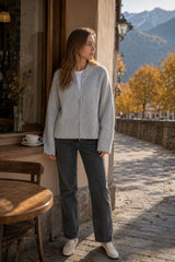 Pleated Knit O Neck Zipper Cardigan