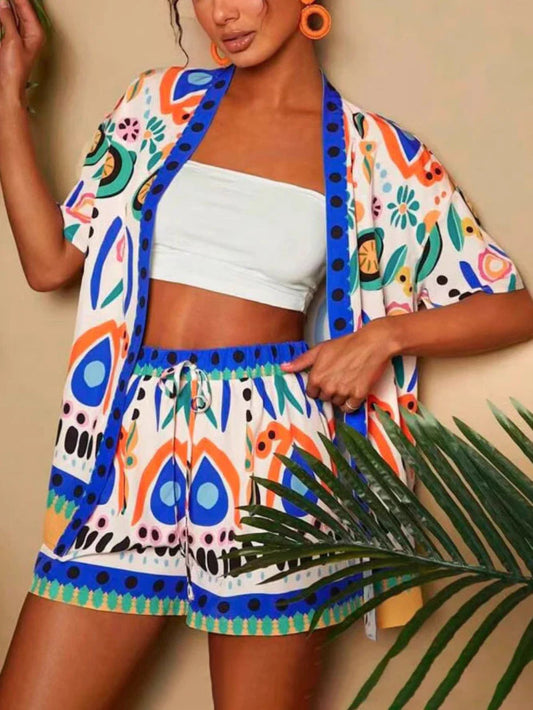 Graffiti Floral Print Shorts Set