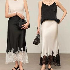 Lace Patchwork Wrap Maxi Skirt