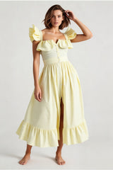 Ruffle Striped Square Collar Midi Dress