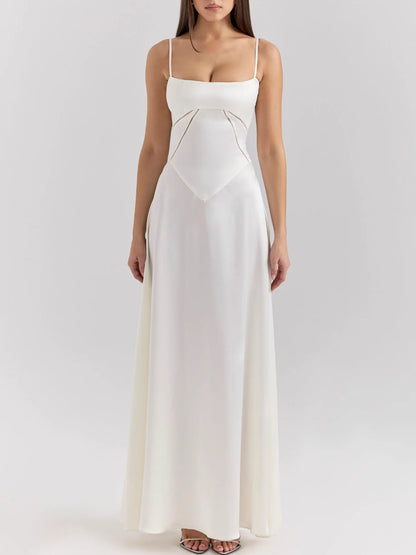 French Tie Slim Backless Evening Gown Maxi Dress