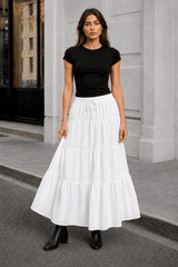 White Tie Waist A-Line Maxi Skirt