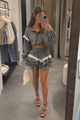 Romantic Lace Trim Plaid Two Piece Set