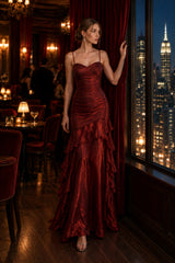 Satin Ruffle Trim Party Dress