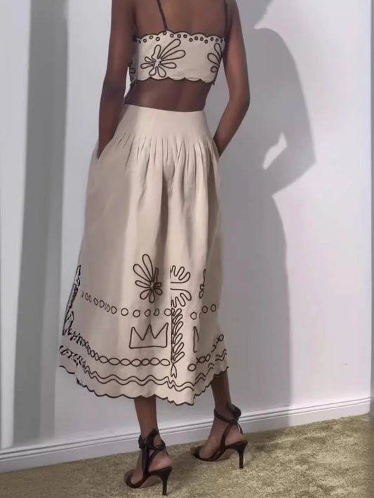 Printed Cutout Detail Midi Dress