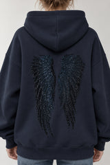 Solid Sequin Wing Graphic Relaxed Hoodie