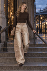 Deer Pattern Color Block Loose Jeans