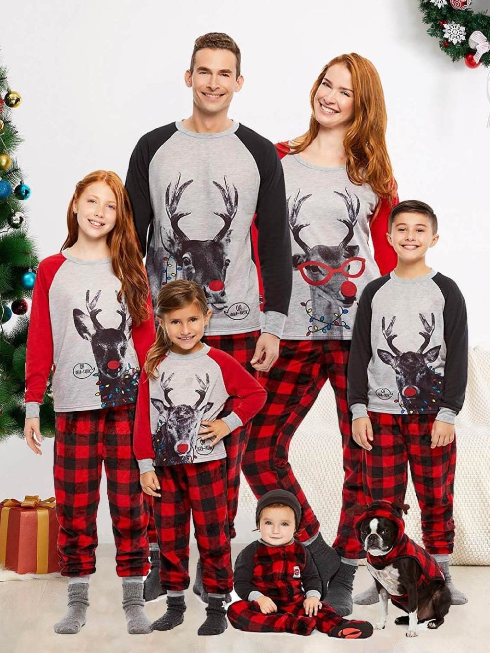 Plaid Deer Print Christmas Family Pajama Set