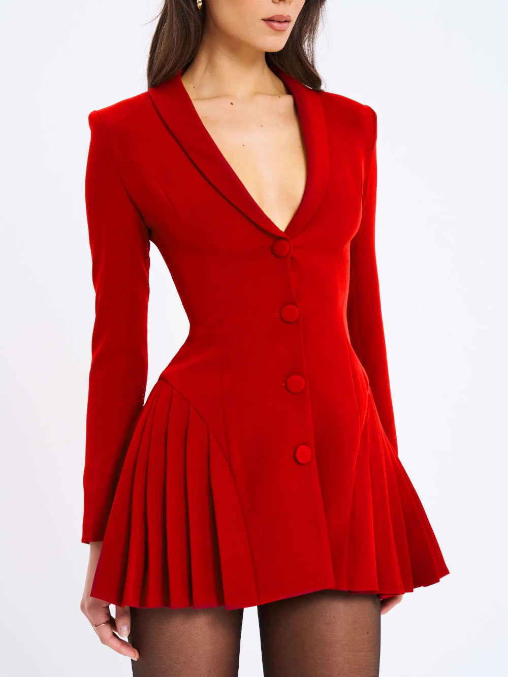 Deep V-neck Pleated Elegant Mini Dress