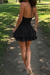 Halter Backless Button Party Dress