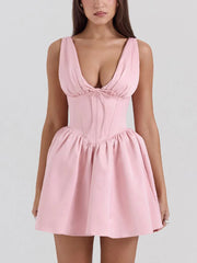 Elegant Satin Bow Detail V-Neck Dress