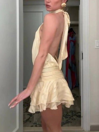 Halter Neck Ruffled Hem Mini Dress