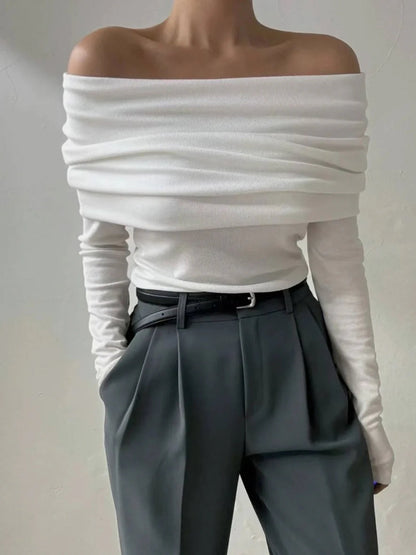 Ribbed One-Shoulder Sweater