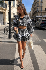 Romantic Lace Trim Plaid Two Piece Set