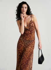 Sexy Sheer Cowl Neck Leopard Cami Maxi Dress