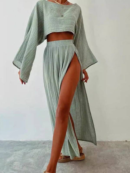 Slit Wide Leg Pants Two-piece Set
