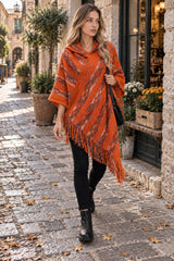 Striped Hooded Knit Tassel Relaxed Coat