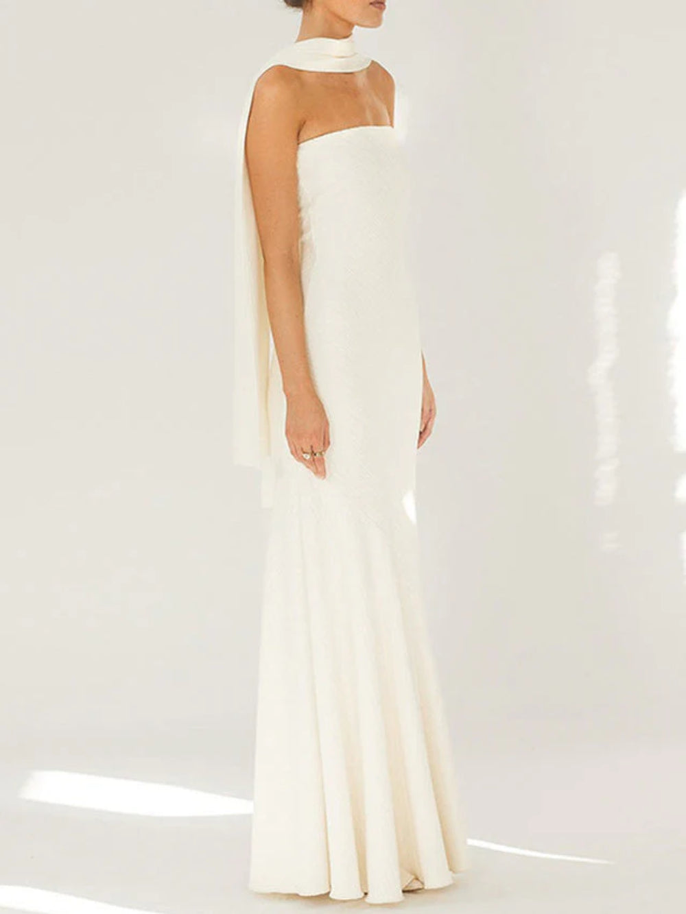Waist-Tied Strapless Cape Dress