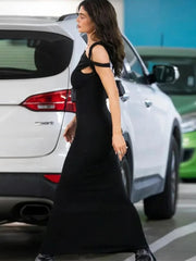 Solid Slash Neck Long Dress