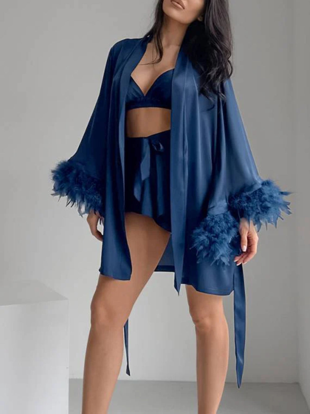 Feather Trim Lingerie Set