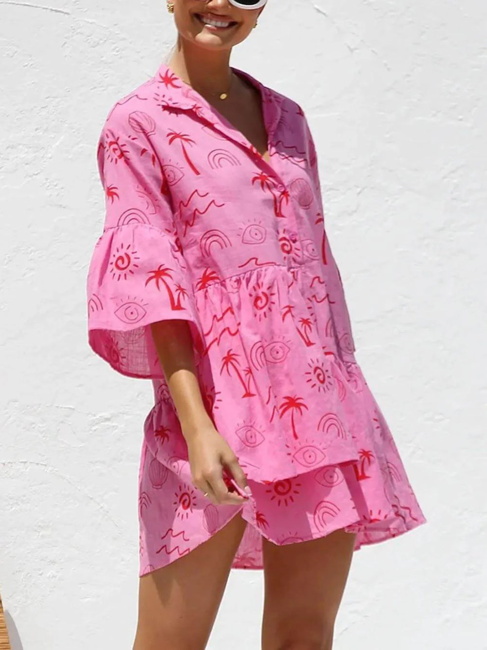 Comfortable Casual Fashion Bell Sleeve Loose Shirt Dress