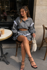 Romantic Lace Trim Plaid Two Piece Set