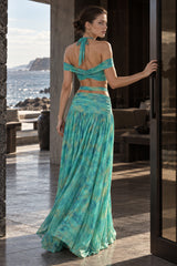 Chic Dot Print Halter Cutout Bandeau Skirt Sets