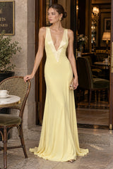 Deep V Satin Backless Maxi Dress