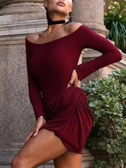 Waist Pleated Off Shoulder Dress