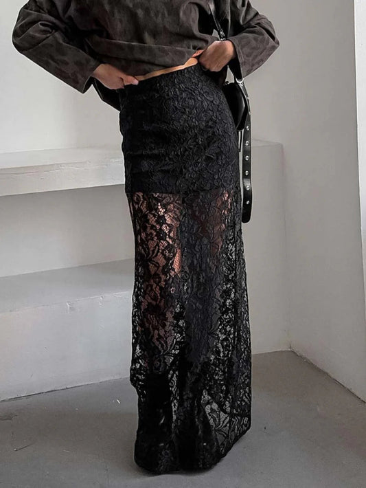 High Waist Lace Midi Skirt