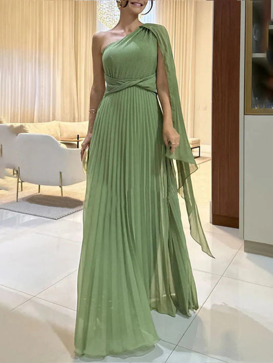 One-Shoulder Elegant Ruched Waist Dress