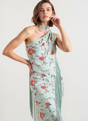Halter Neck Printed Fringe Boho Dress