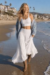 Boho Chic High Waisted Contrast Drawstring A Line Maxi Skirt