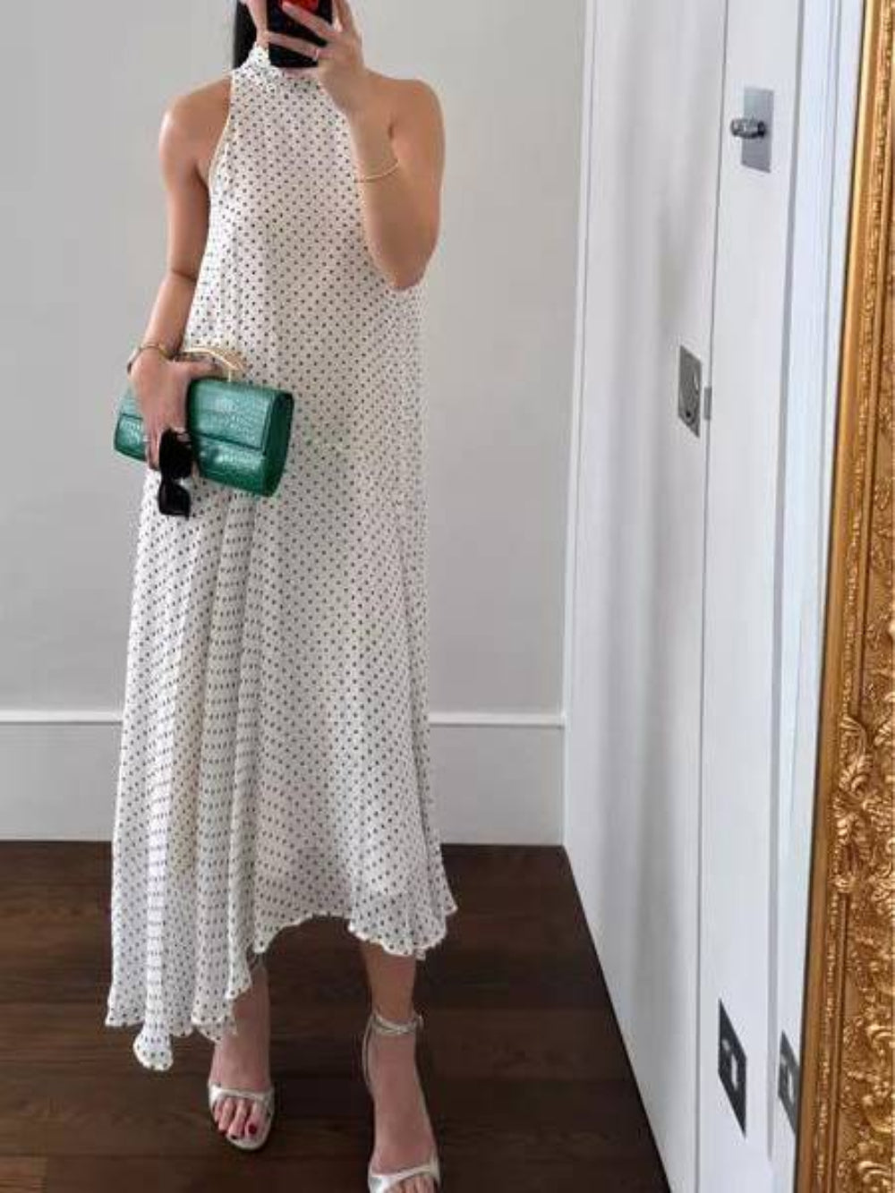 Sexy Sleeveless Polka Dot Halter Neck Dress