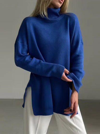 Turtleneck Sweater with Side Slit