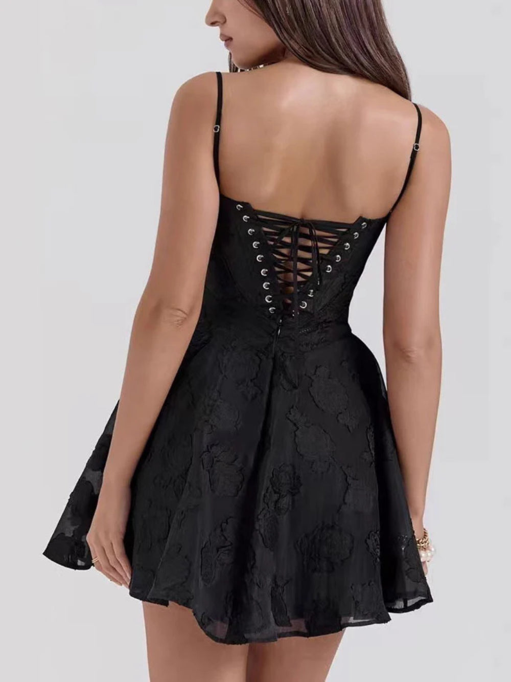 V-neck Floral Lace Elegant Light Mini Gown