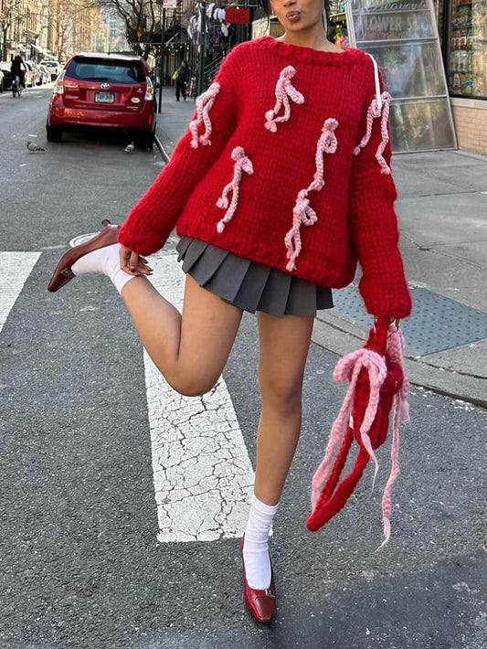 Bow Detail Crew Neck Sweater