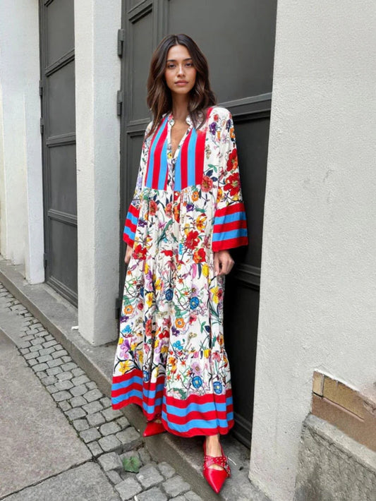 Floral Print Bell Sleeve Maxi Dress