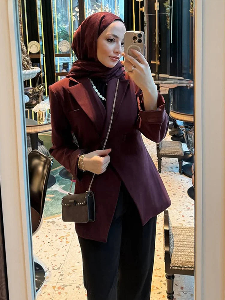 Wine Red Single Breasted Blazer