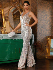 V-Neck Sequin Backless Jumpsuit
