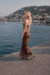Printed V Neck Slim Fit Vacation Dress