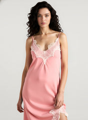 Lace Spaghetti Strap Silk-Like Slit Maxi Dress