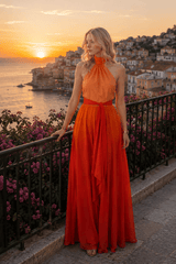 Ombre Halter Tie Back Sleeveless Vacation Dress
